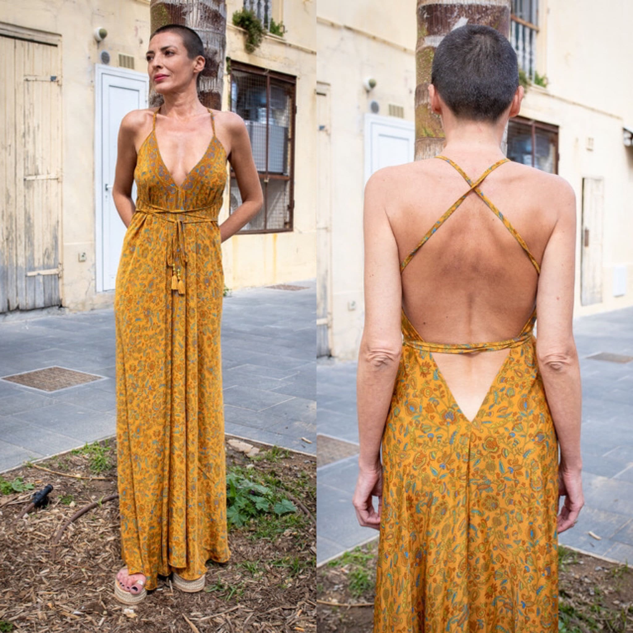 Silk backless dress / summer dress / one size / boho dress / light dress / vintage dress