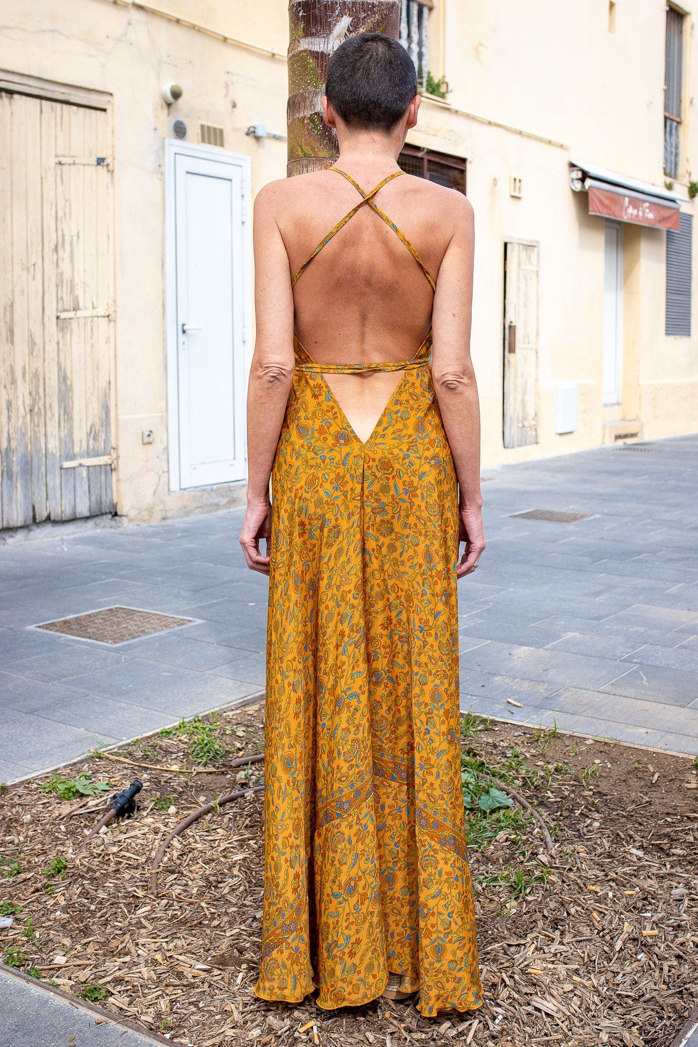 Silk backless dress / summer dress / one size / boho dress / light dress / vintage dress