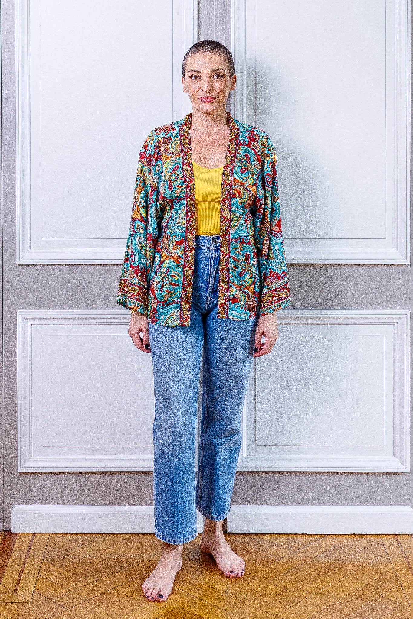 Nouveau !! Veste kimono en soie, veste cardigan, kimono vintage, veste bohème