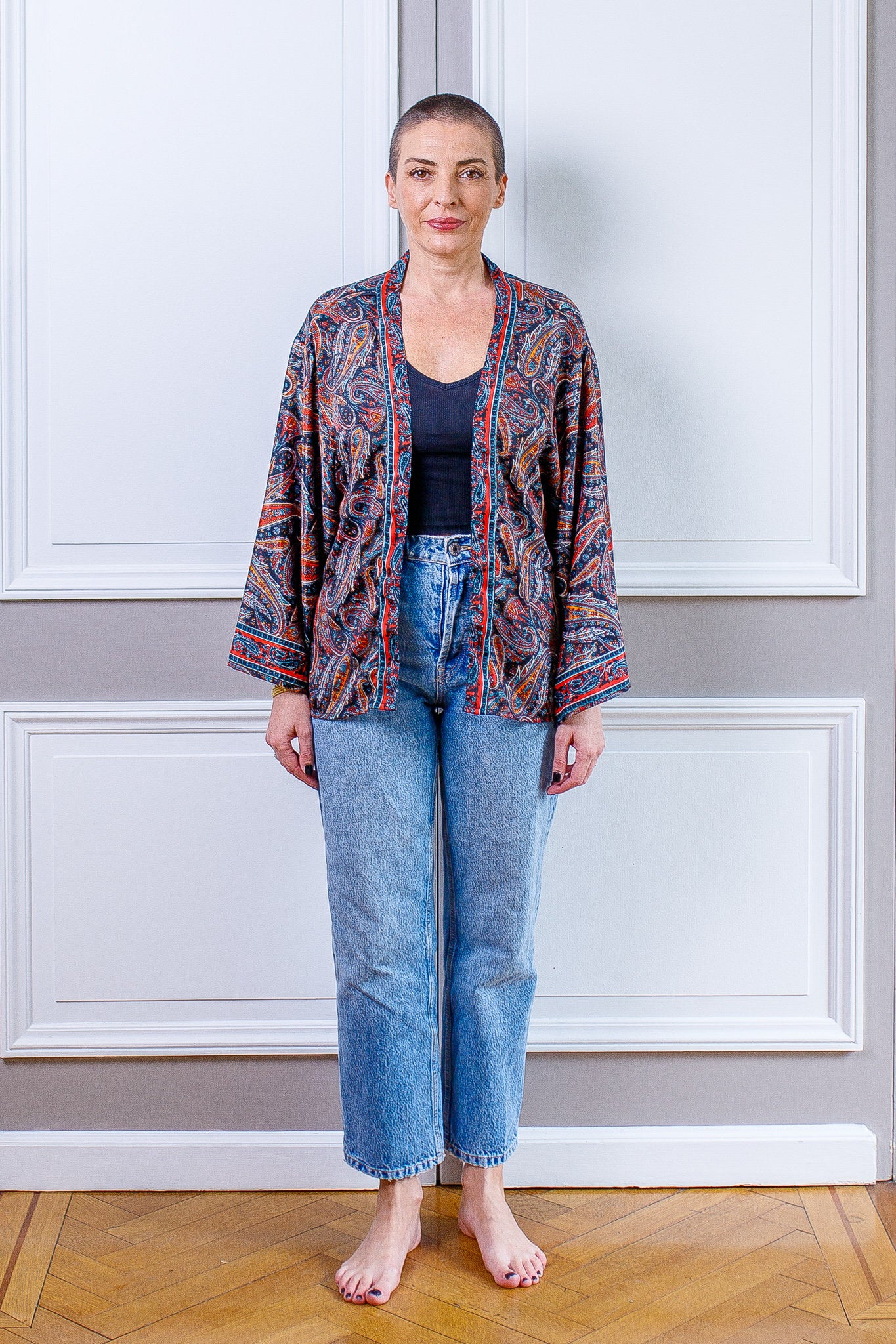 Veste kimono en soie, veste cardigan, kimono vintage, veste bohème