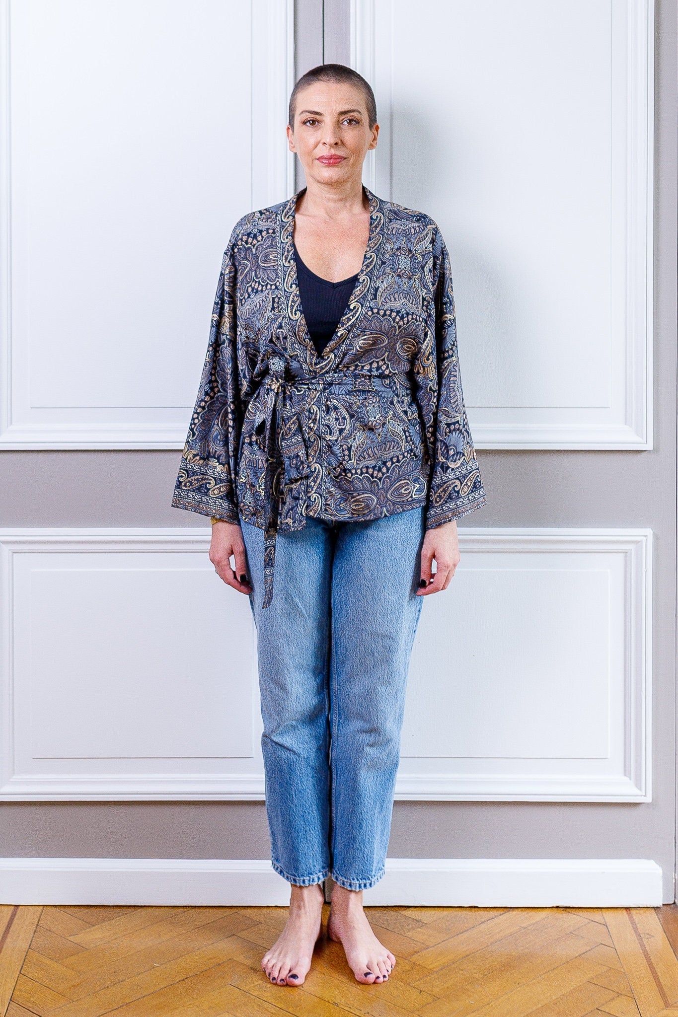Veste kimono en soie, veste cardigan, kimono vintage, veste bohème