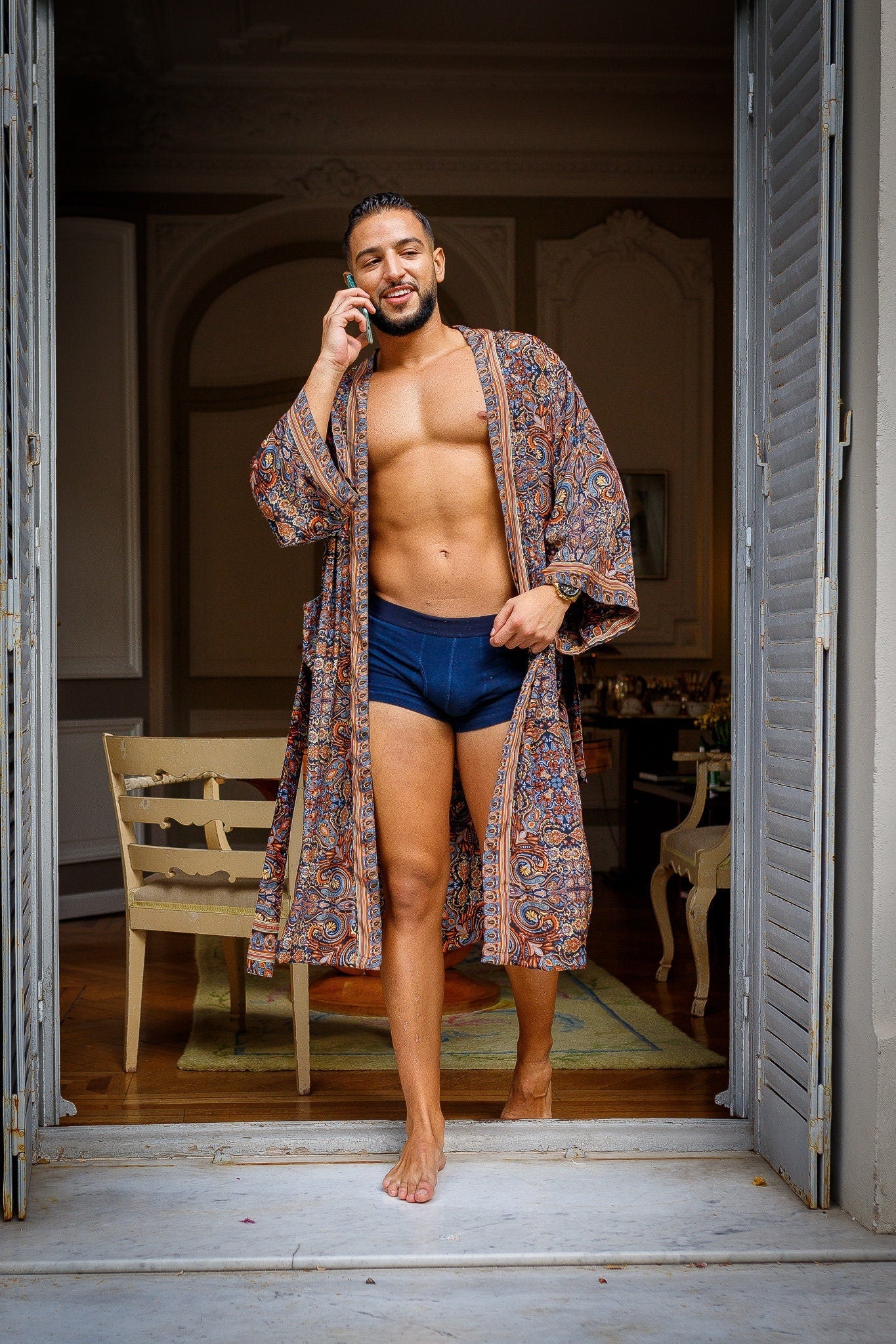 Nouveau !! Kimono homme bohème en soie, kimono pour lui, peignoir en soie, robe de chambre