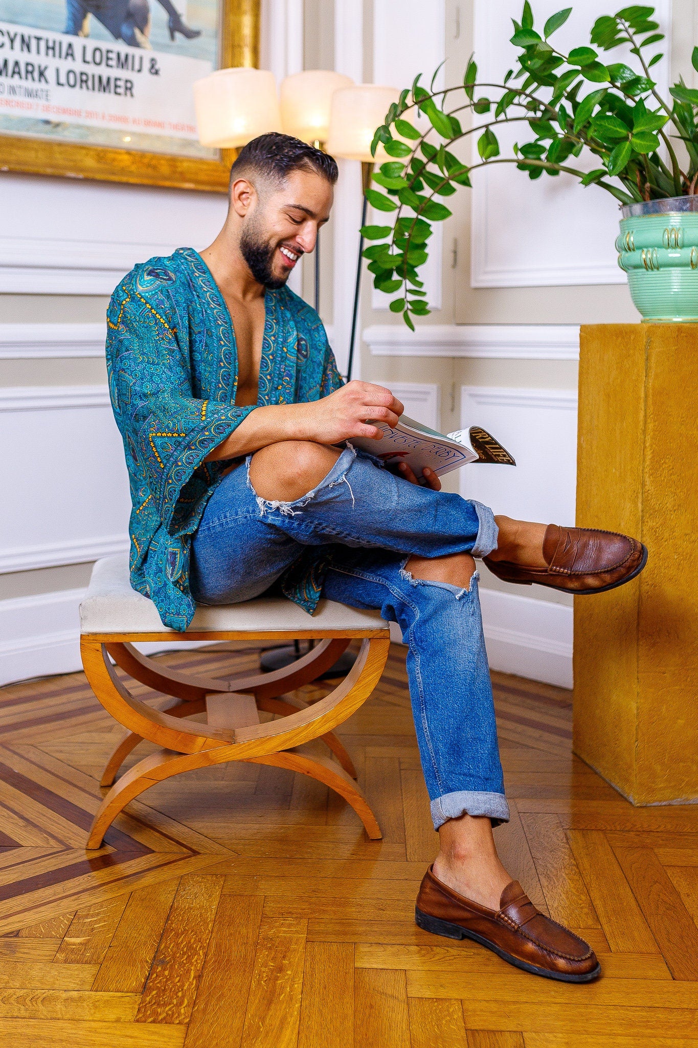 Men's kimono jacket, cardigan jacket, silk kimono, short kimono