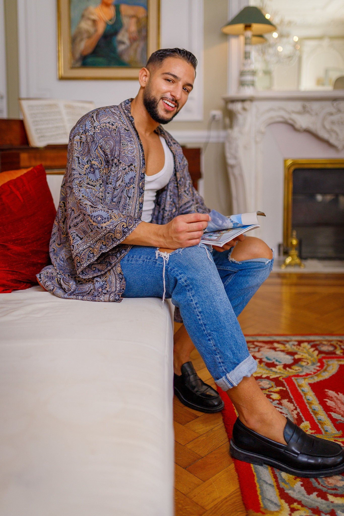 Men's kimono jacket, cardigan jacket, silk kimono, short kimono