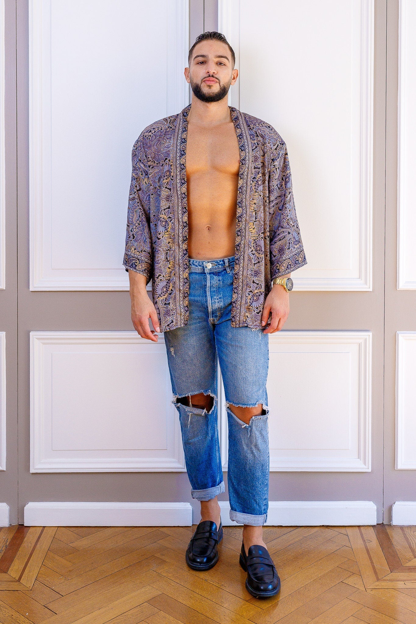 Men's kimono jacket, cardigan jacket, silk kimono, short kimono