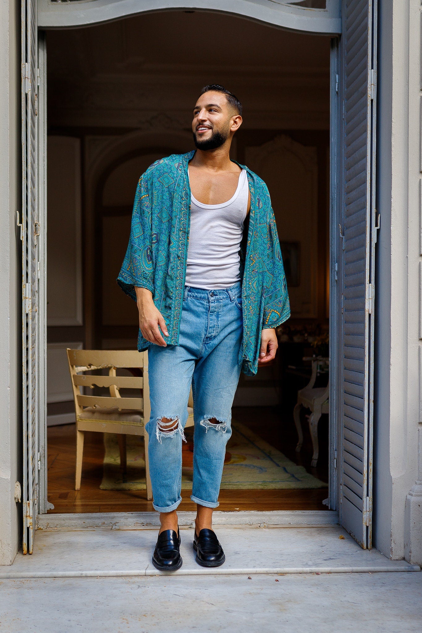 Men's kimono jacket, cardigan jacket, silk kimono, short kimono