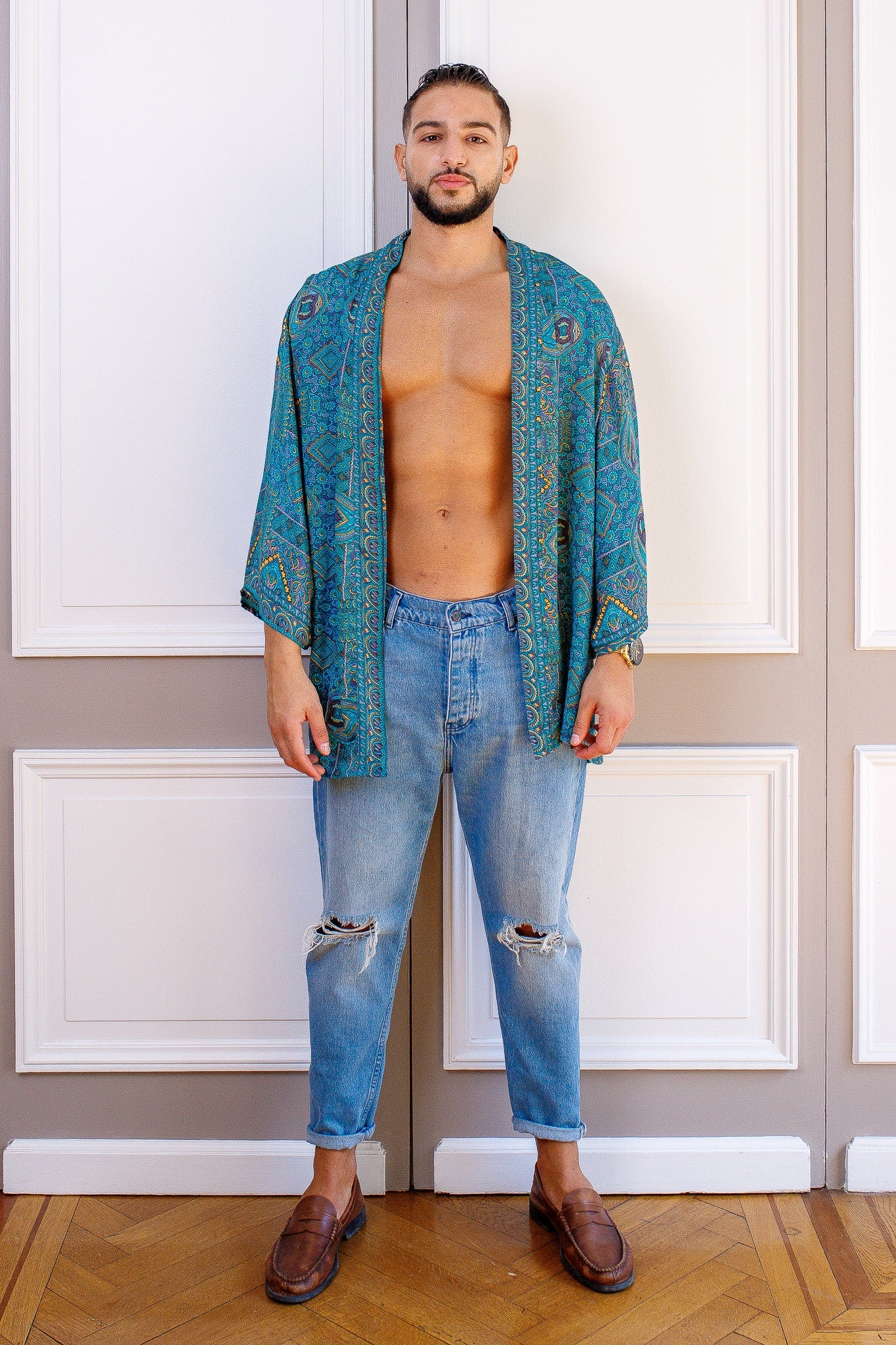 Men's kimono jacket, cardigan jacket, silk kimono, short kimono