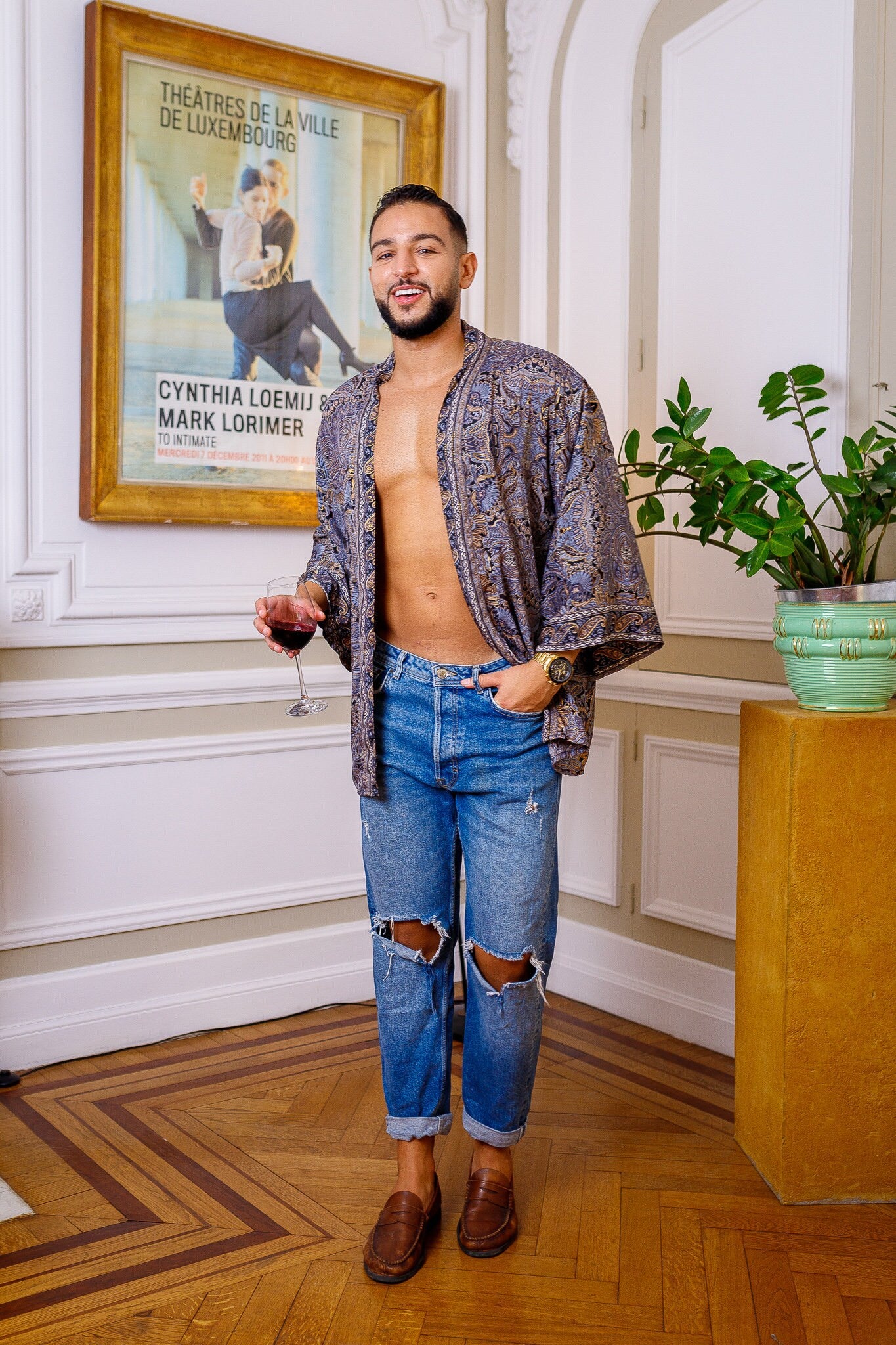 Men's kimono jacket, cardigan jacket, silk kimono, short kimono