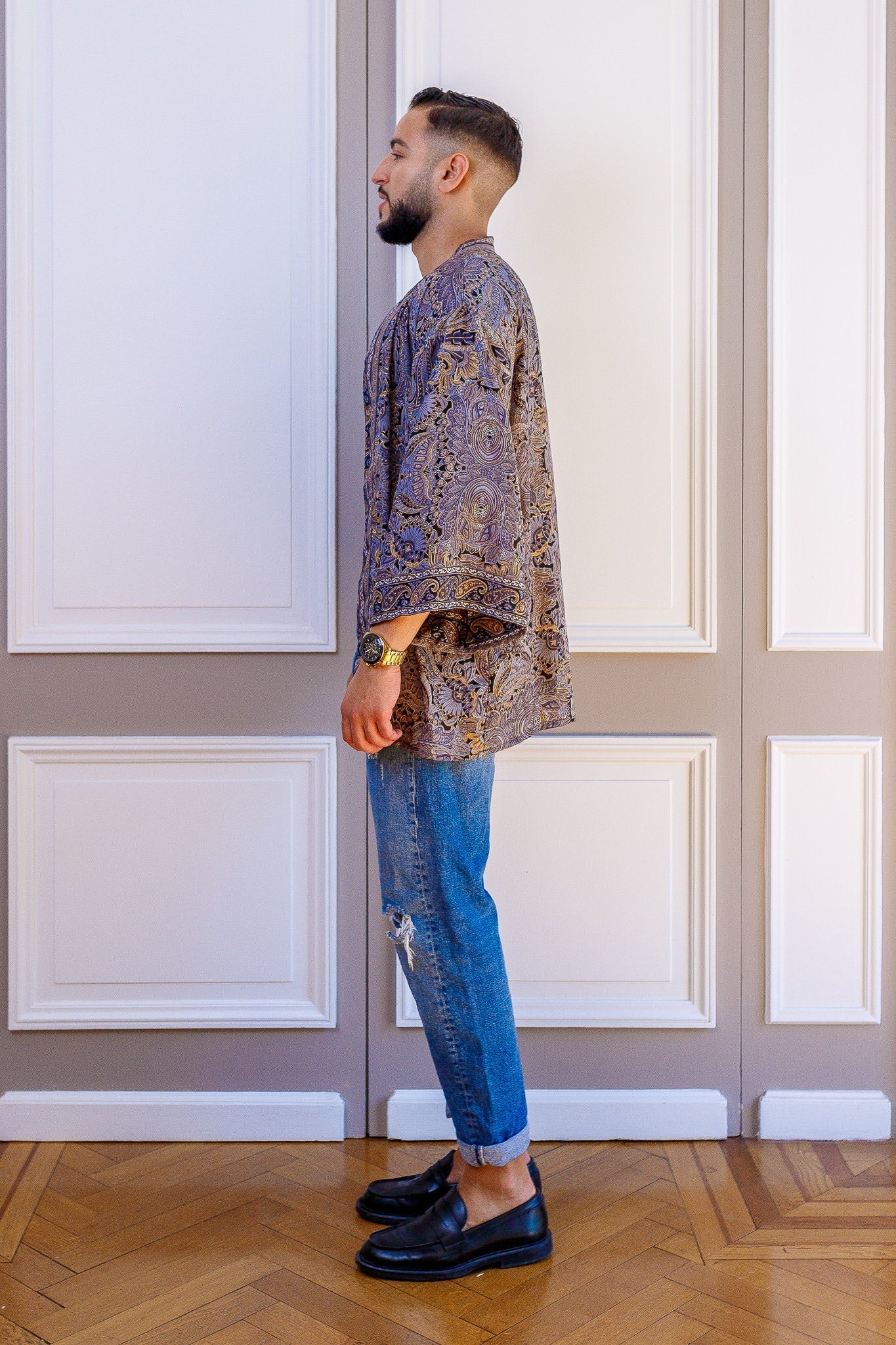 Men's kimono jacket, cardigan jacket, silk kimono, short kimono