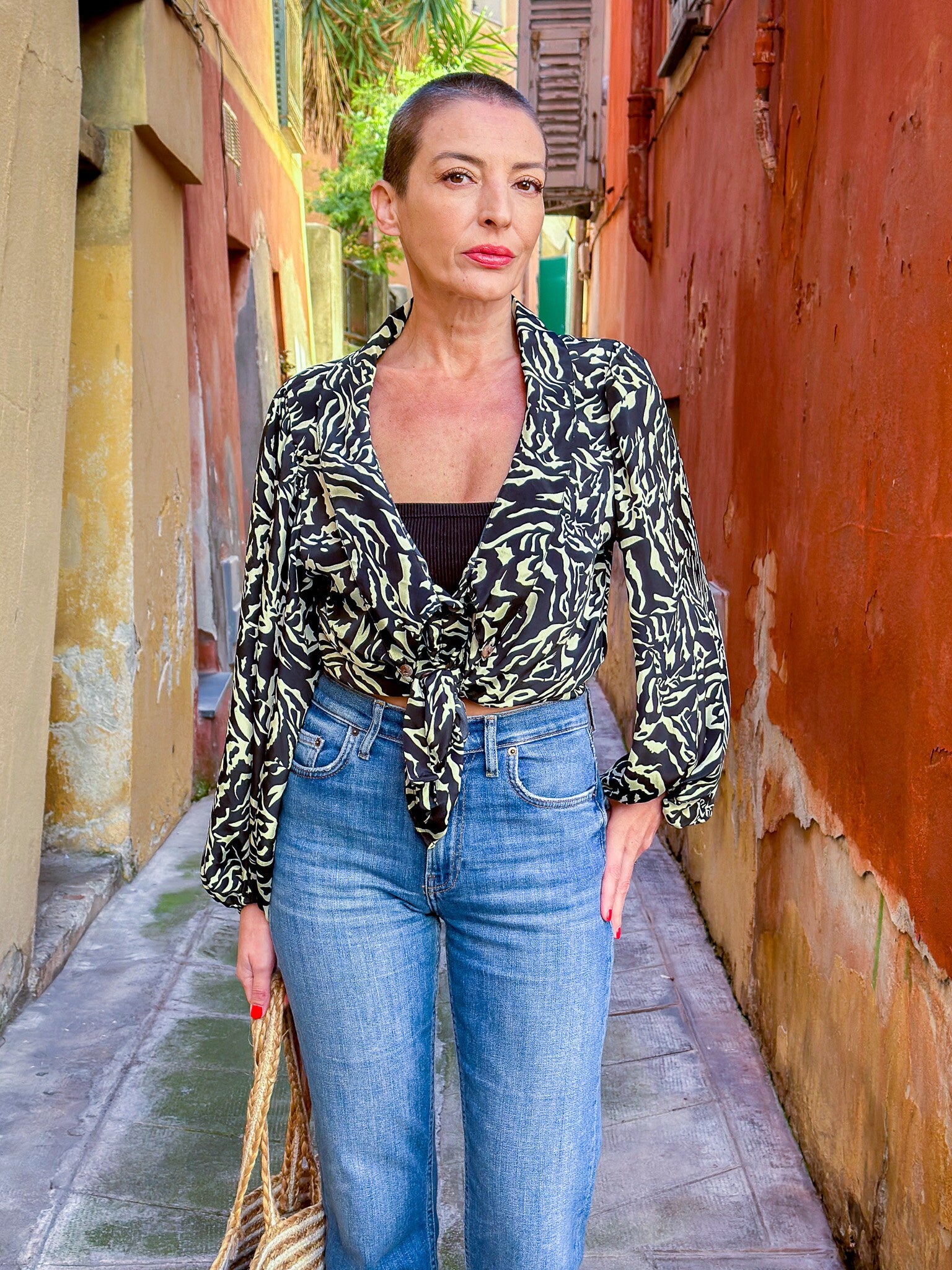 Vintage silk blouse with balloon sleeves, oversized collar, maxi low-cut blouse, long-sleeved blouse