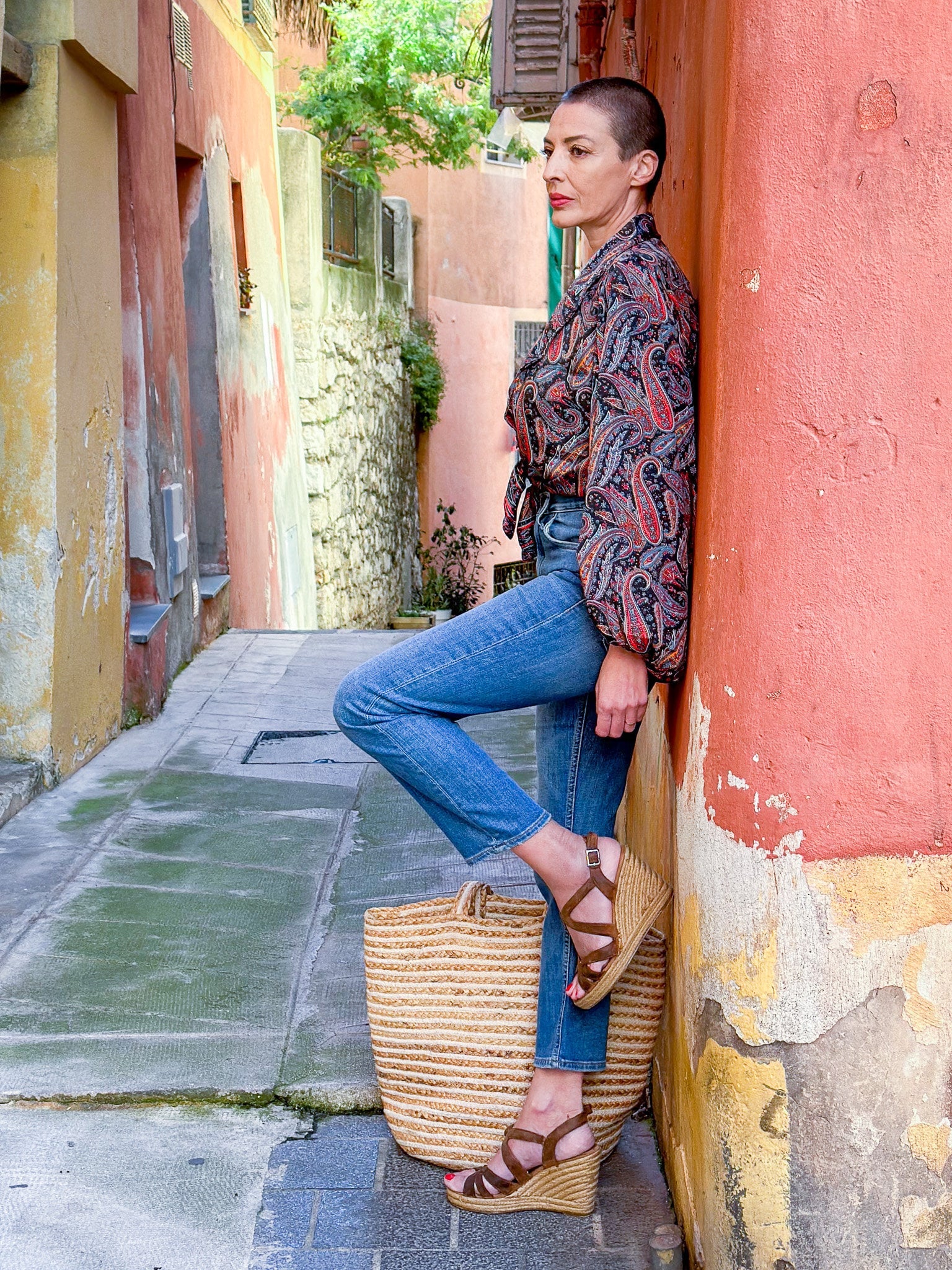 Vintage silk blouse with balloon sleeves, oversized collar, maxi low-cut blouse, long-sleeved blouse