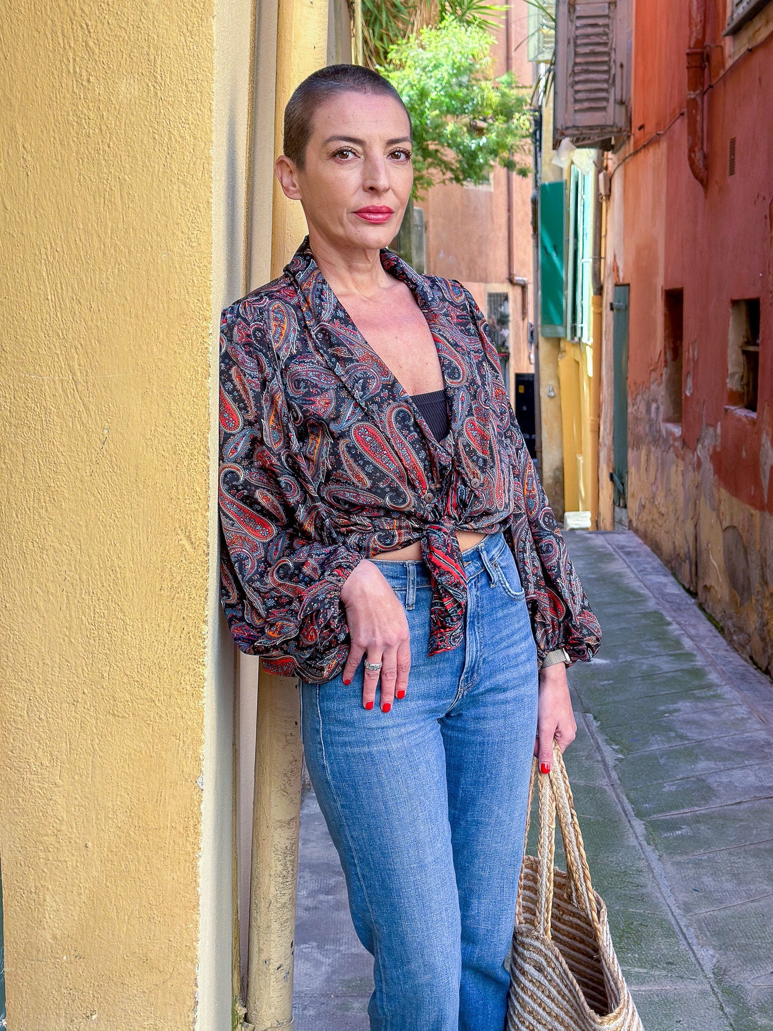 Vintage silk blouse with balloon sleeves, oversized collar, maxi low-cut blouse, long-sleeved blouse