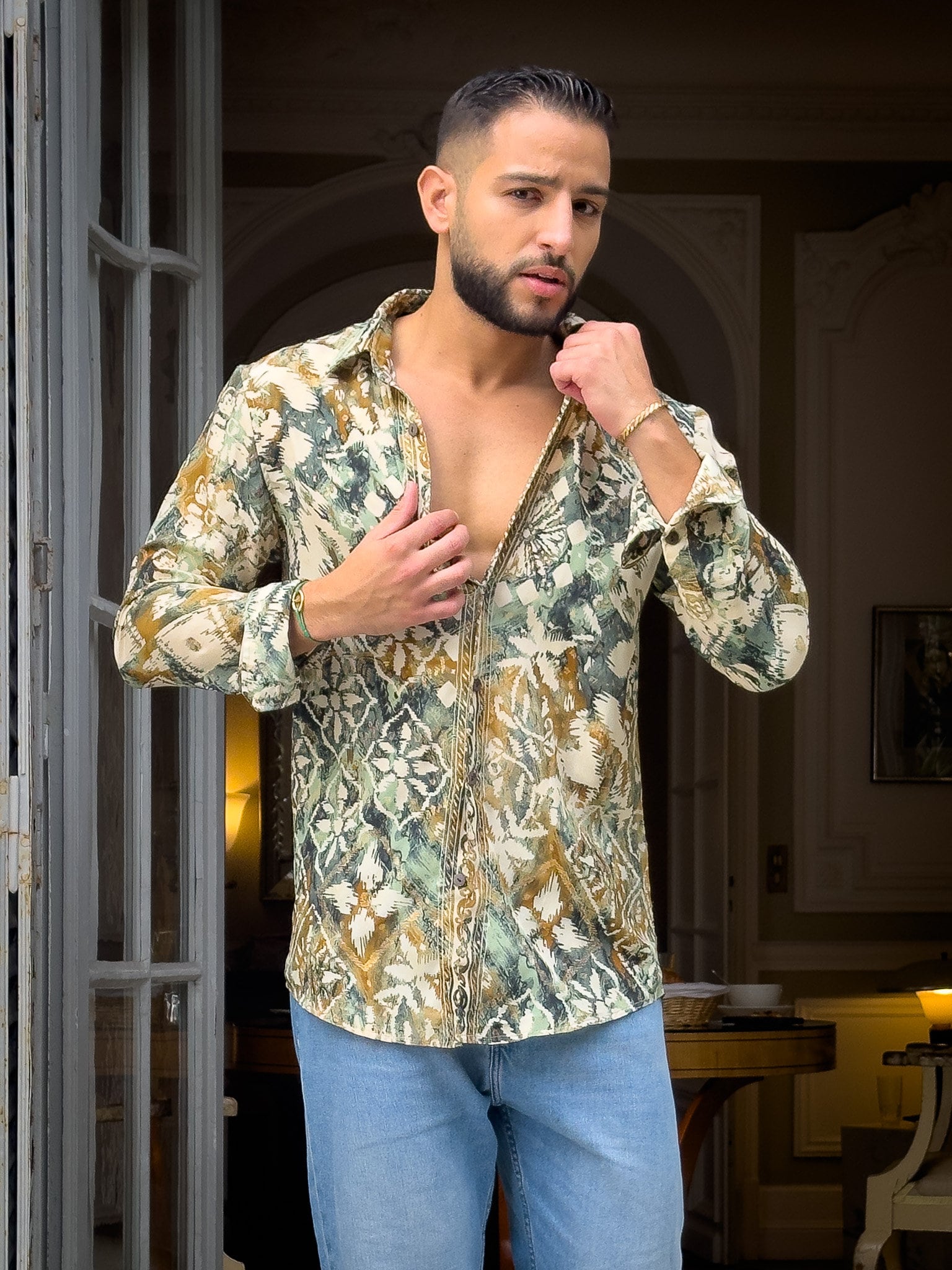 Vintage silk shirt, Long sleeve men's shirt, Boho chic shirt, Vintage retro shirt, Chic shirt for men