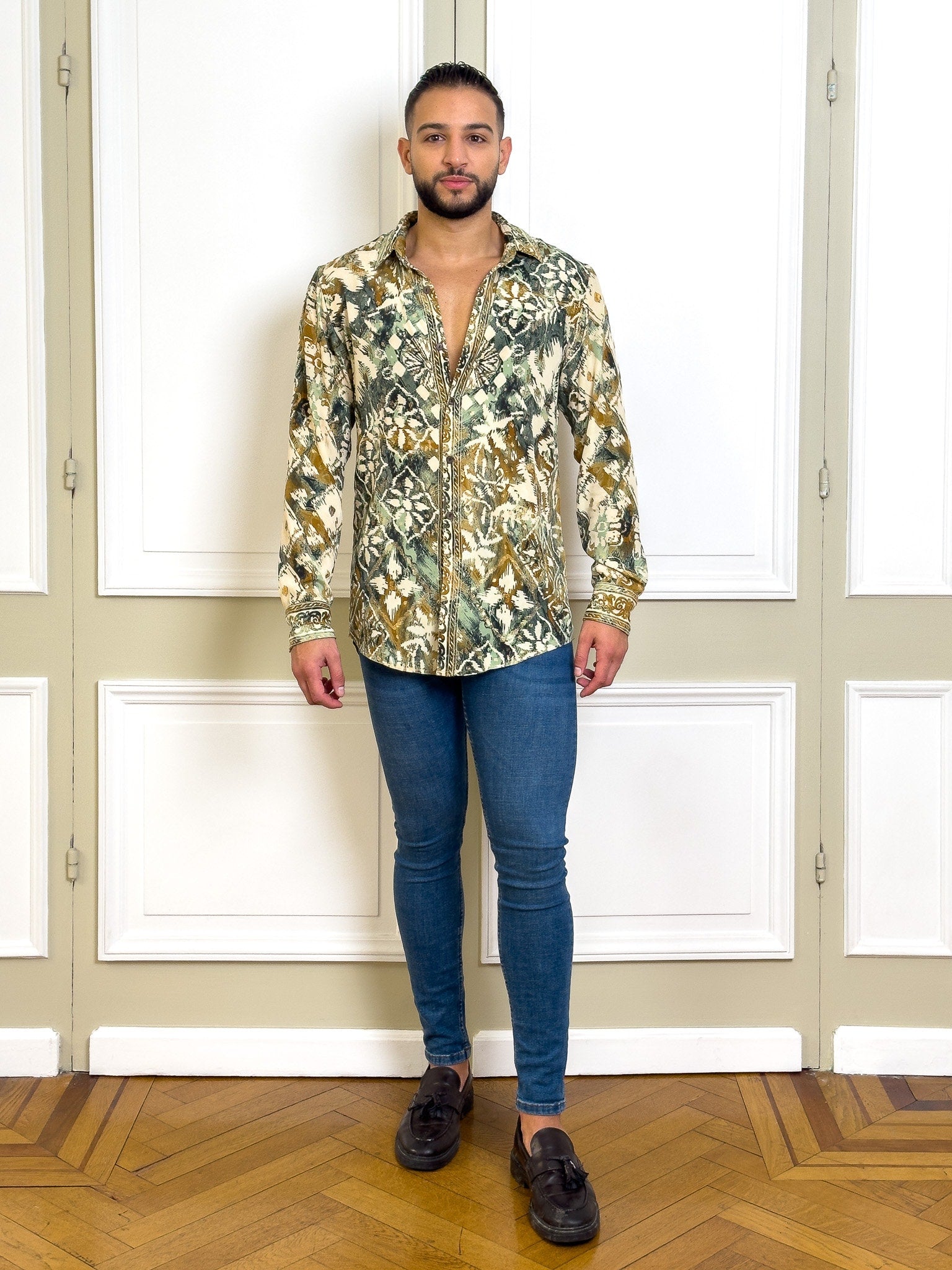 Vintage silk shirt, Long sleeve men's shirt, Boho chic shirt, Vintage retro shirt, Chic shirt for men