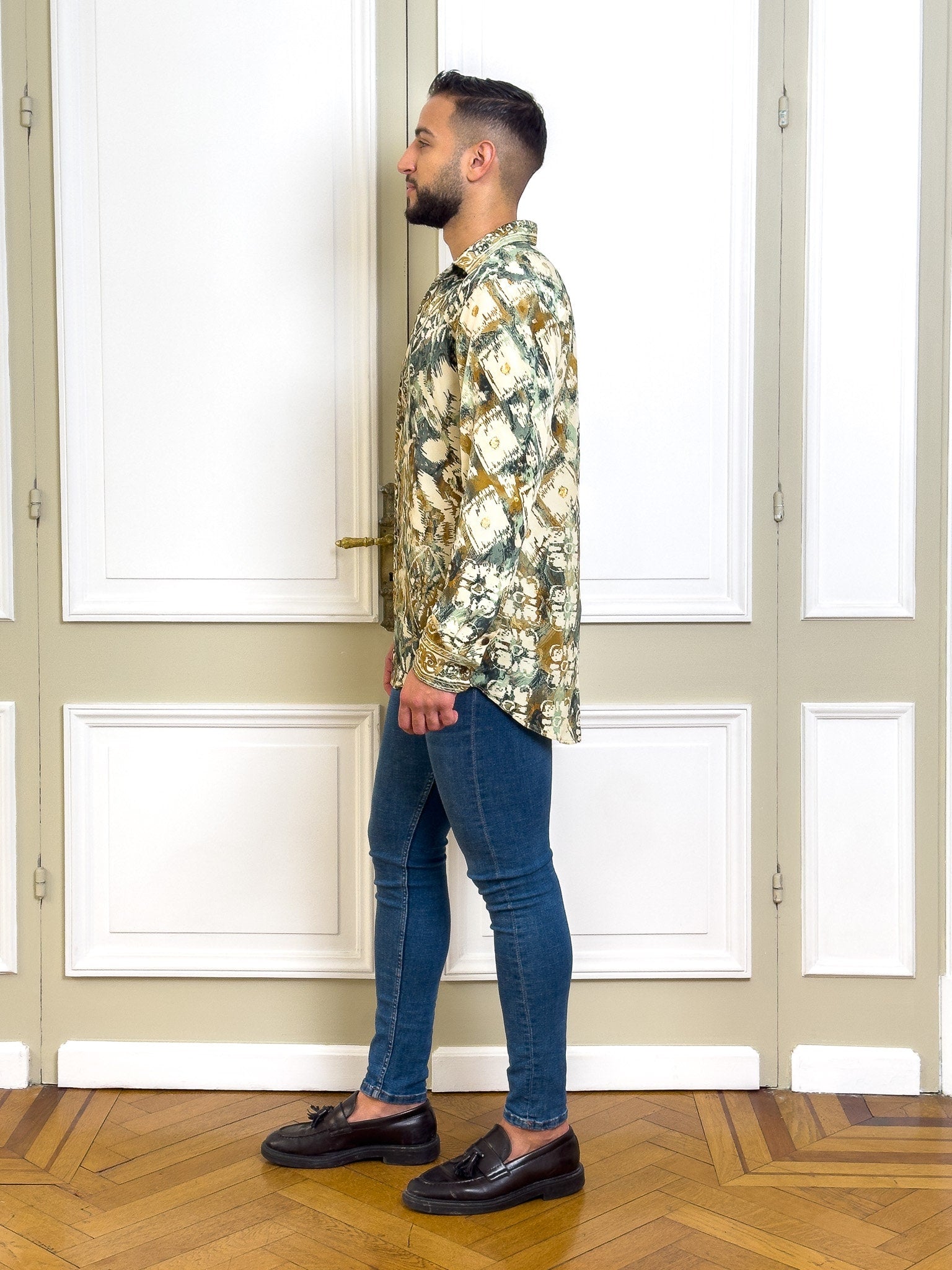 Vintage silk shirt, Long sleeve men's shirt, Boho chic shirt, Vintage retro shirt, Chic shirt for men
