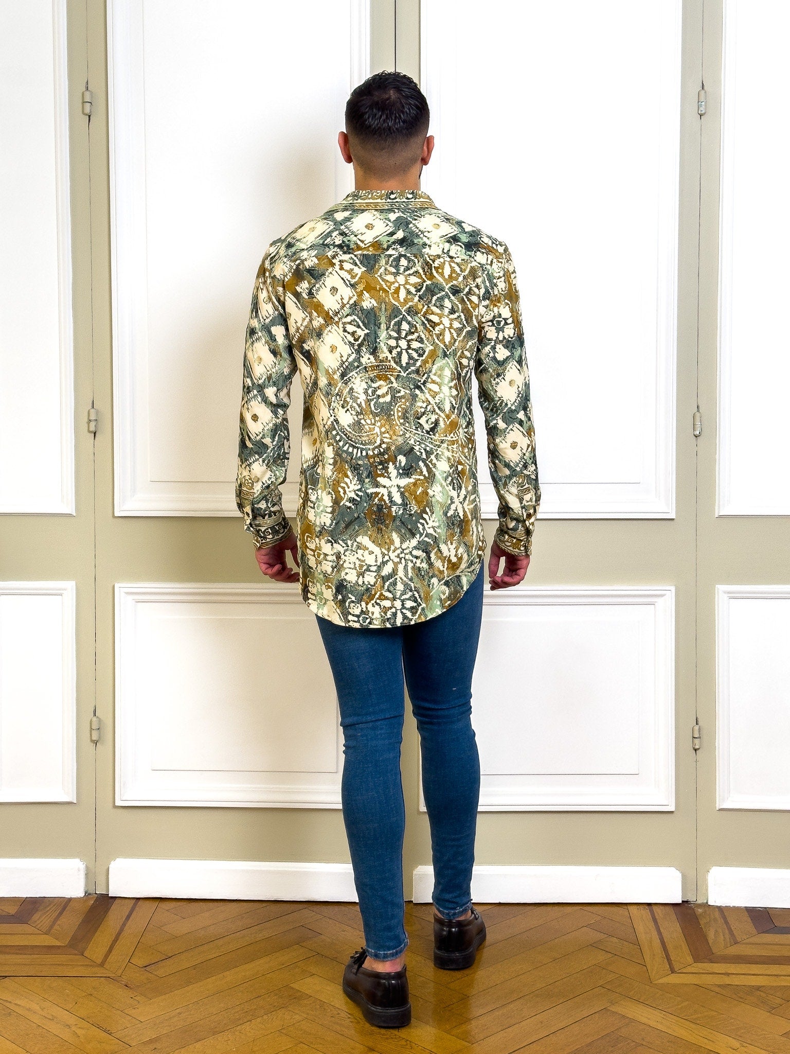 Vintage silk shirt, Long sleeve men's shirt, Boho chic shirt, Vintage retro shirt, Chic shirt for men