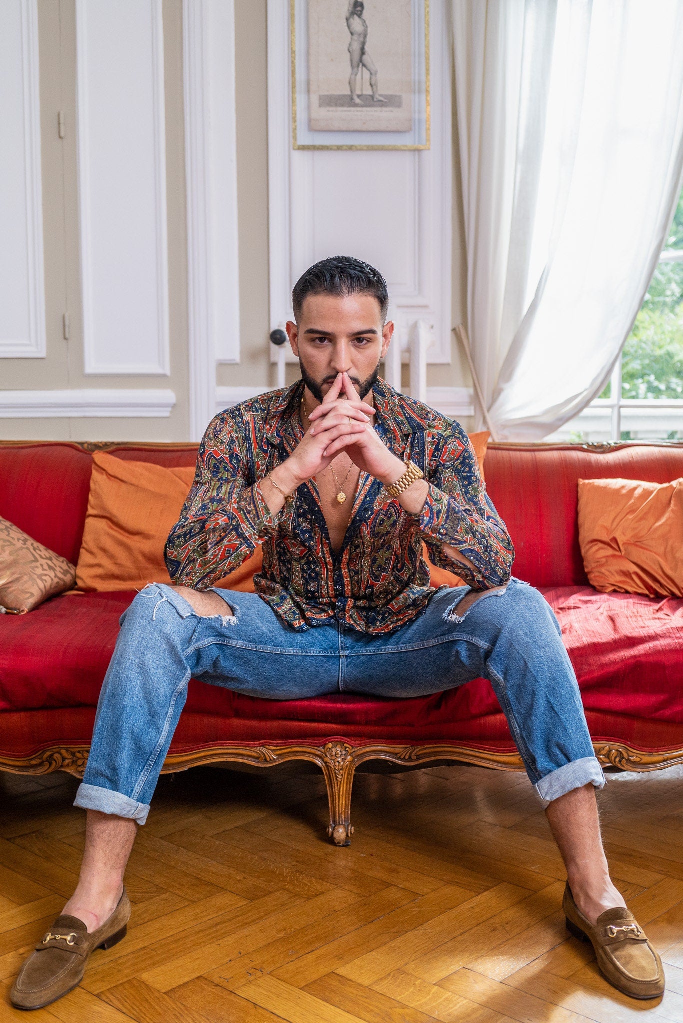 Vintage silk shirt, Long sleeve men's shirt, Boho chic shirt, Vintage retro shirt, Chic shirt for men