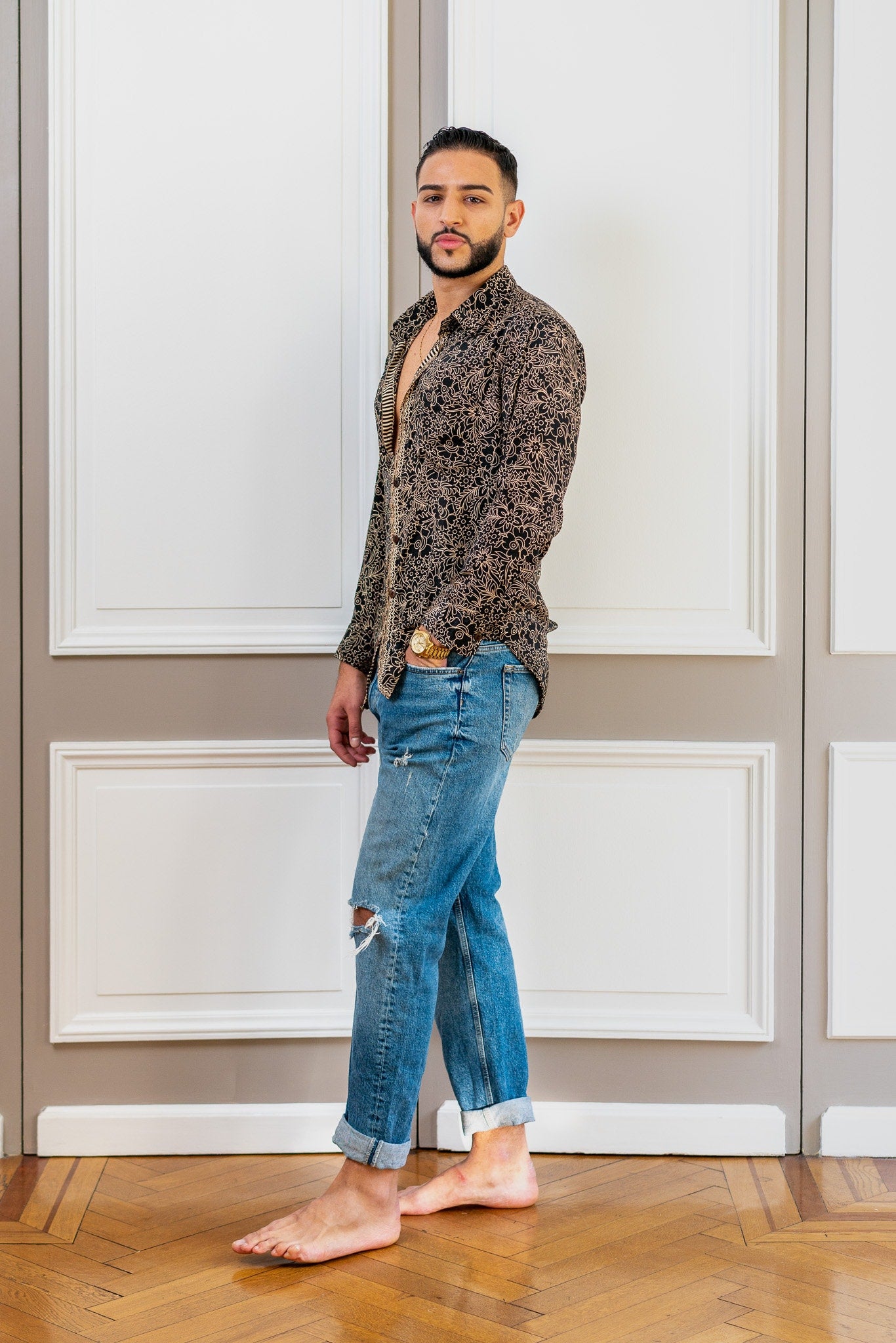 Vintage silk shirt, Long sleeve men's shirt, Boho chic shirt, Vintage retro shirt, Chic shirt for men
