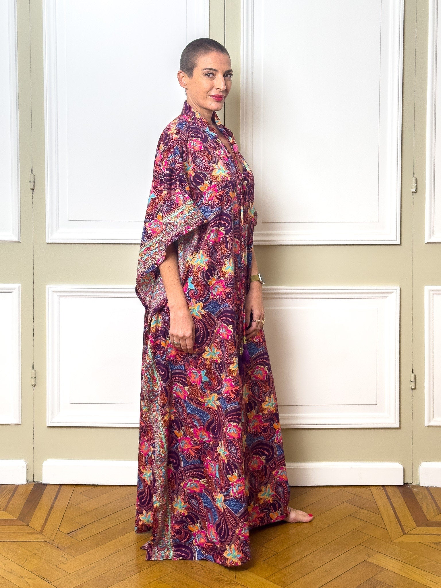 Oversize Silk Modern Kaftan Maxi Dress, Silk Dress, Loose Dress, Lounge Dress, Plus Size Dress, Christmas Gift