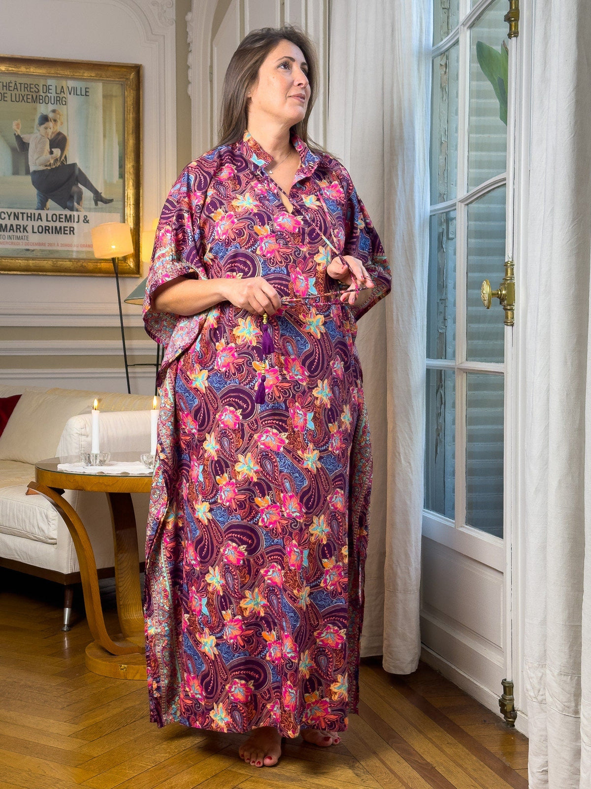 Robe Maxi Kaftan moderne en soie surdimensionnée, robe en soie, robe ample, robe lounge, robe taille plus, cadeau de Noël