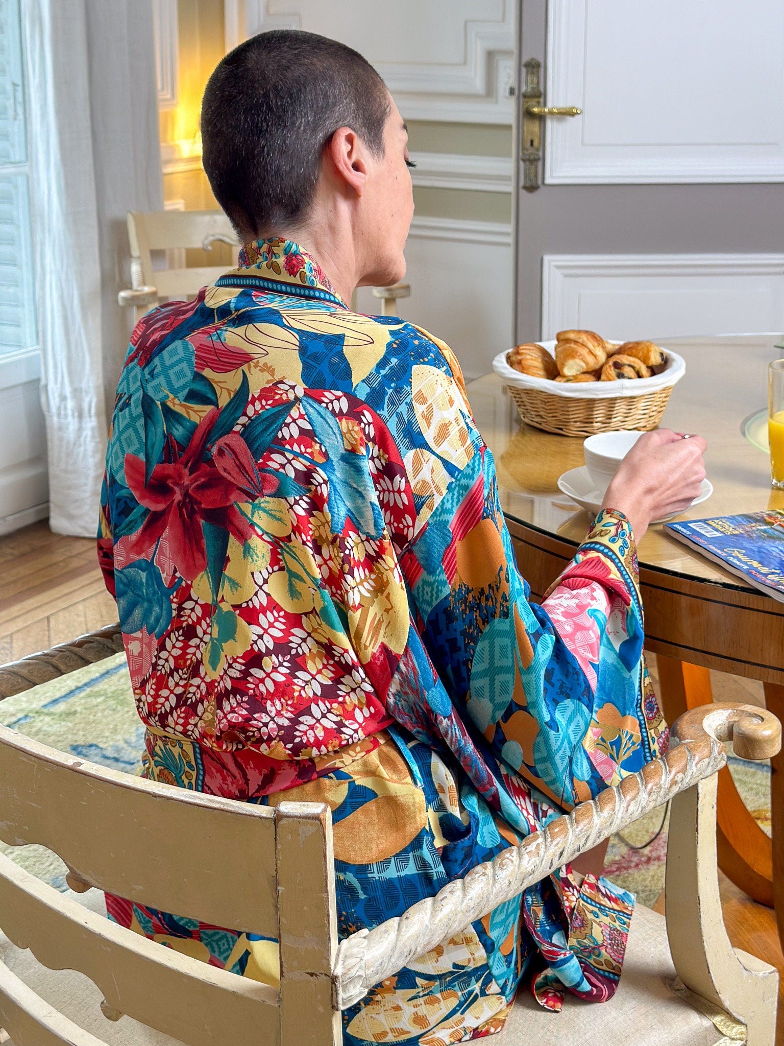 Kimono intérieur court en soie, Robe de chambre, Peignoir, kimono Boho chic, Robe intérieure, Veste en soie, cadeau pour elle