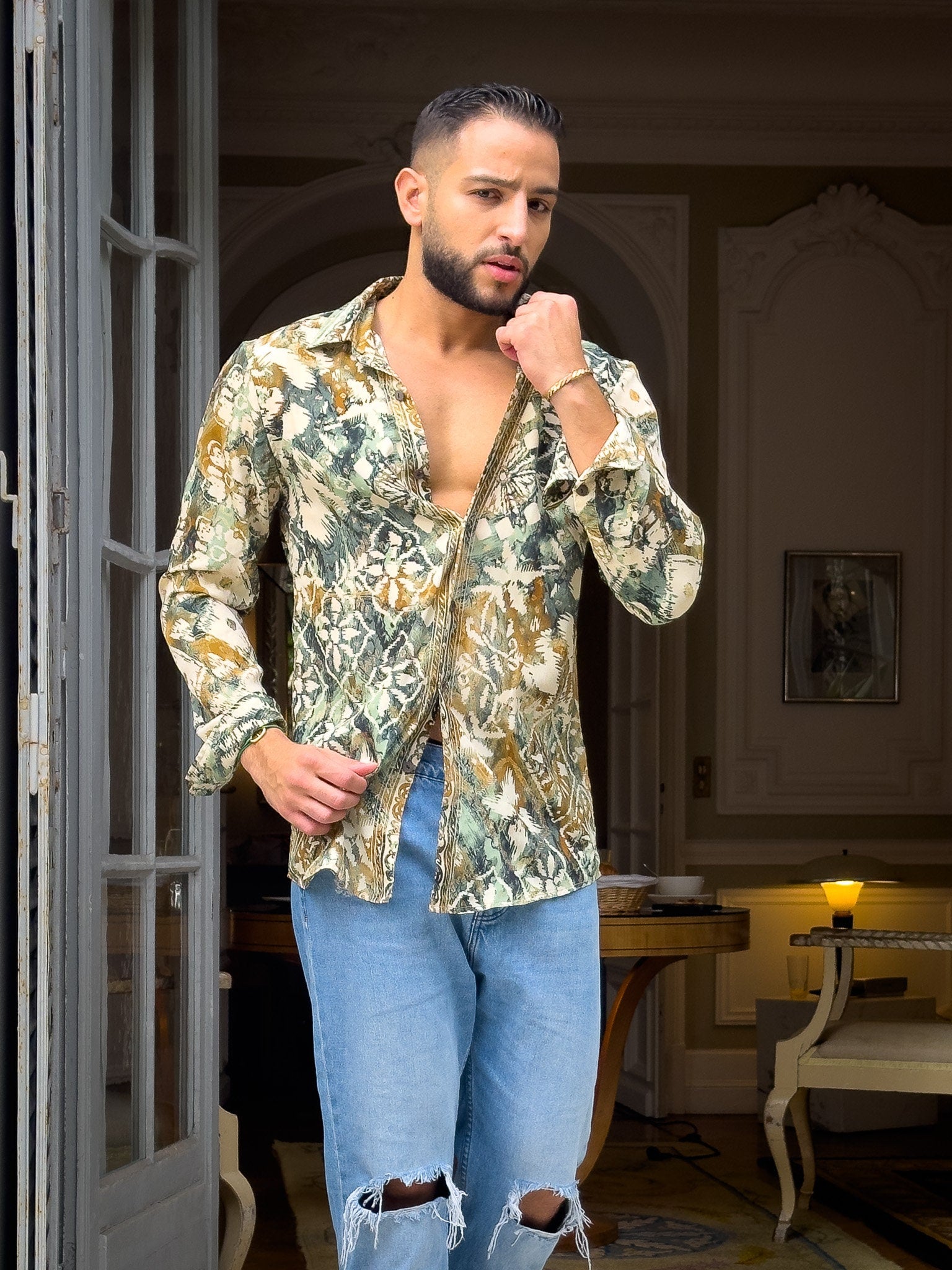 Vintage silk shirt, Long sleeve men's shirt, Boho chic shirt, Vintage retro shirt, Chic shirt for men
