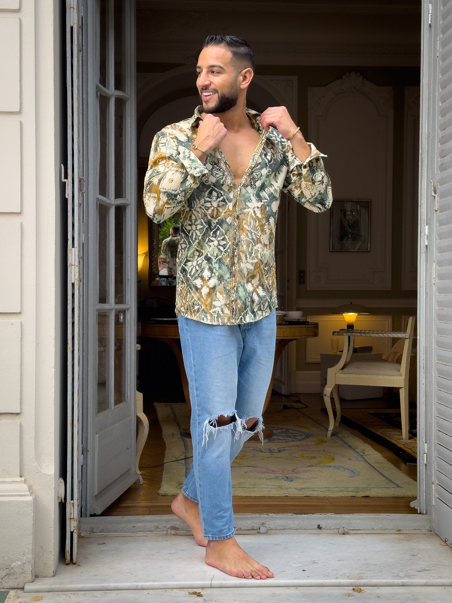 Vintage silk shirt, Long sleeve men's shirt, Boho chic shirt, Vintage retro shirt, Chic shirt for men