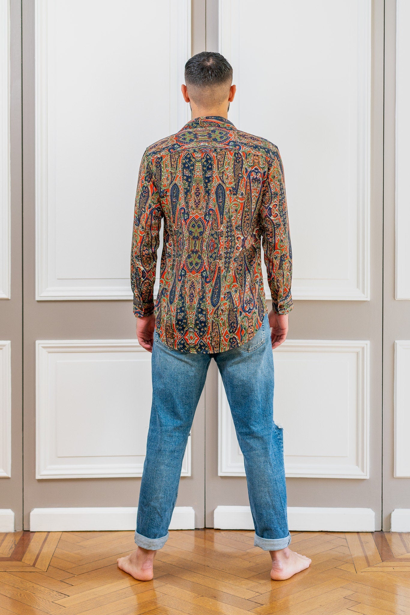 Vintage silk shirt, Long sleeve men's shirt, Boho chic shirt, Vintage retro shirt, Chic shirt for men