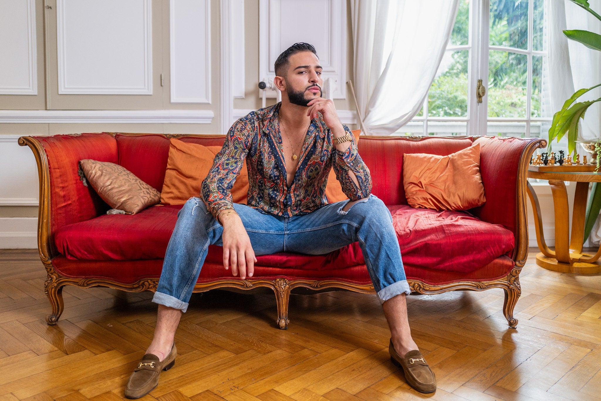 Vintage silk shirt, Long sleeve men's shirt, Boho chic shirt, Vintage retro shirt, Chic shirt for men