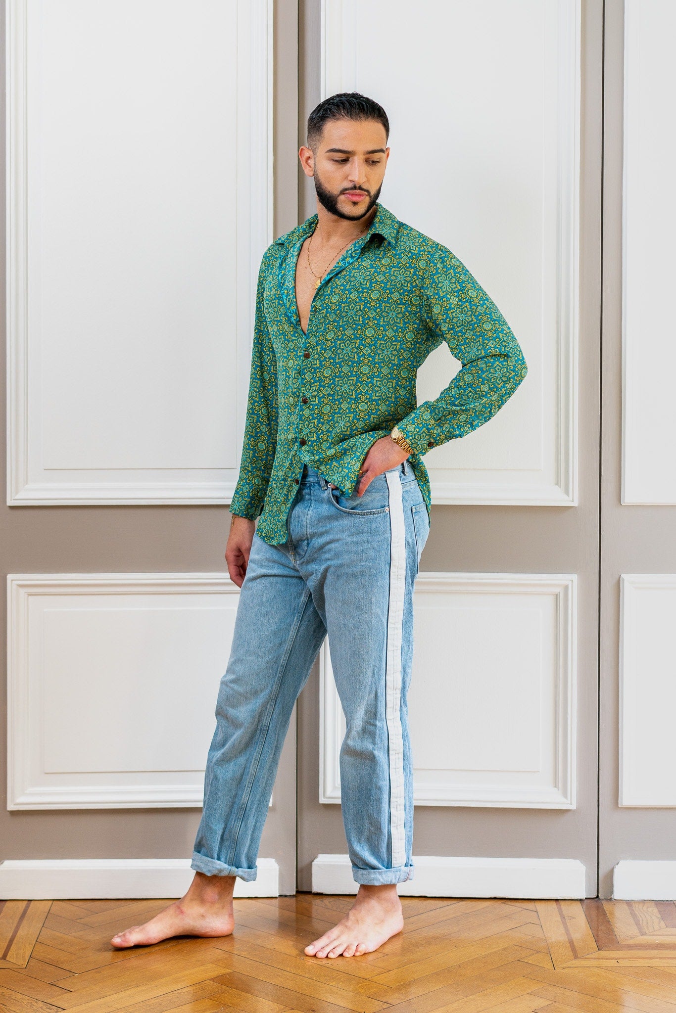 Vintage silk shirt, Long sleeve men's shirt, Boho chic shirt, Vintage retro shirt, Chic shirt for men