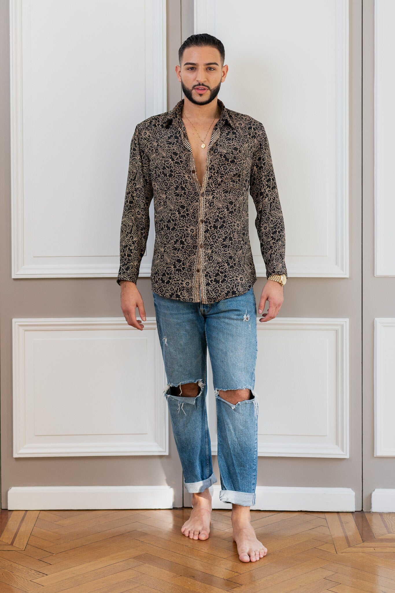 Vintage silk shirt, Long sleeve men's shirt, Boho chic shirt, Vintage retro shirt, Chic shirt for men