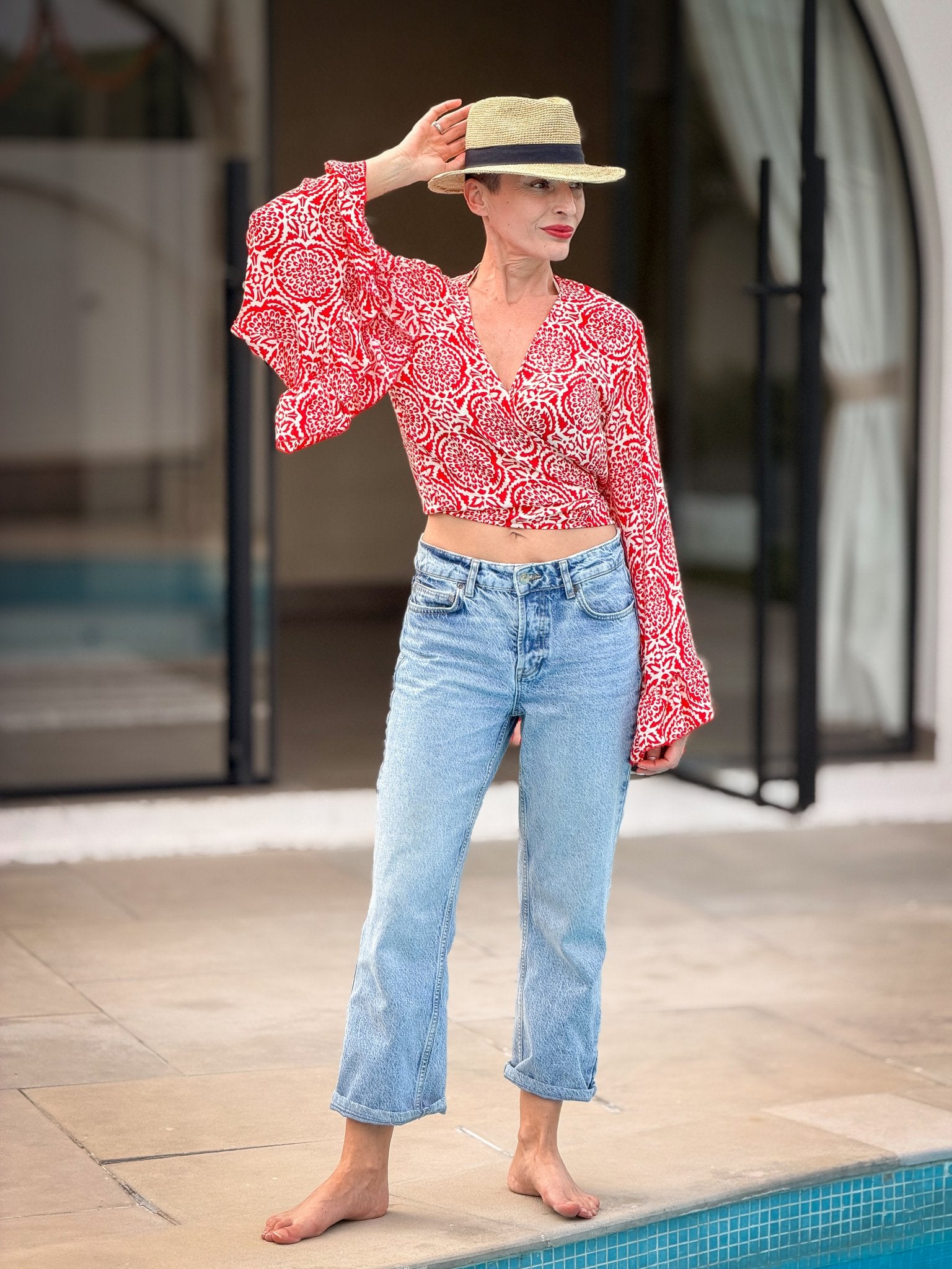 Bohemian Wrap Tie Top in Silk – Bell Sleeves