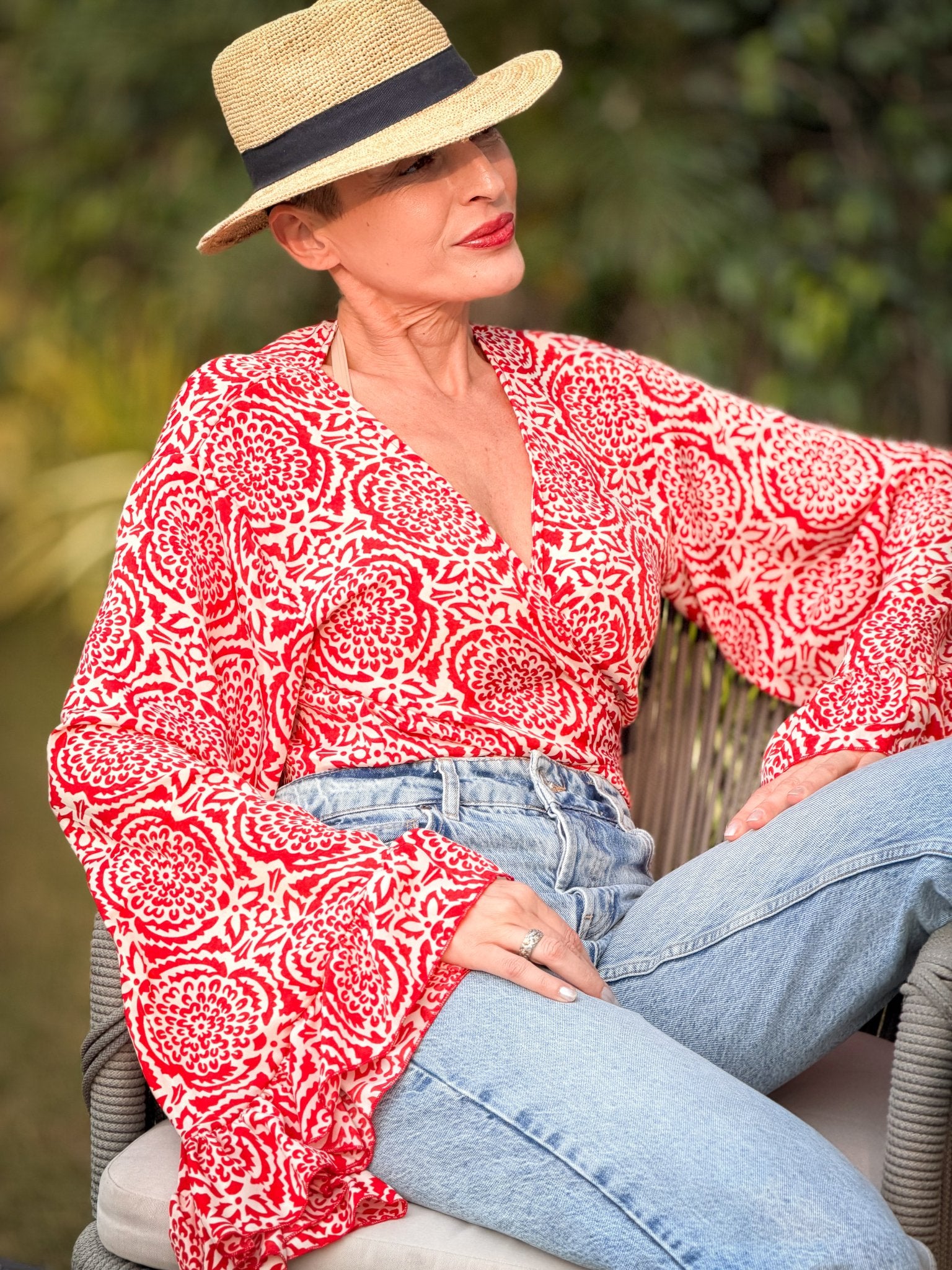 Bohemian Wrap Tie Top in Silk – Bell Sleeves