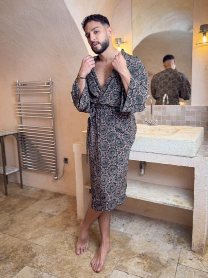 Silk boho men's kimono, kimono for him, silk bathrobe, dressing gown, gift for him