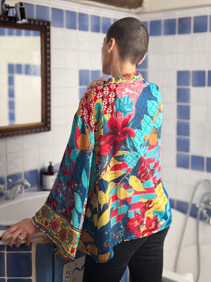 Veste kimono en soie, veste cardigan, kimono vintage, veste bohème, cadeau de Noël, cadeau pour elle.