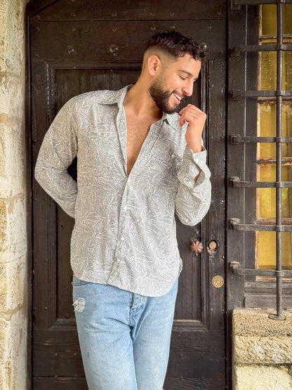 Retro Large French Collar Silk Shirt - Long Sleeve Shirt - Boho Chic Shirt, Vintage Shirt, Men’s Chic Shirt