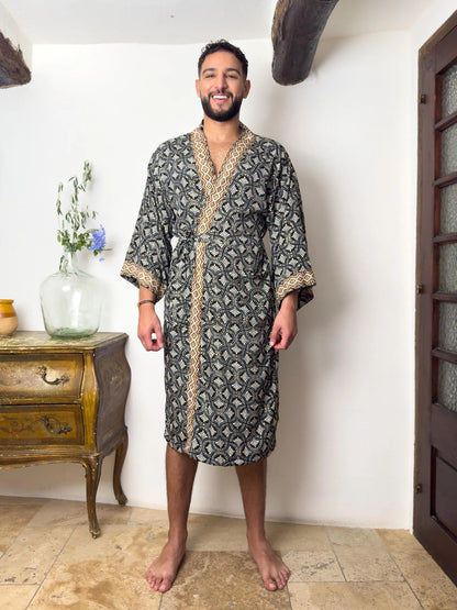 Silk men's kimono, kimono for him, silk bathrobe, dressing gown, gift for him