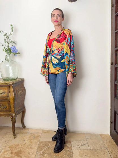 Veste kimono en soie, veste cardigan, kimono vintage, veste bohème, cadeau de Noël, cadeau pour elle.