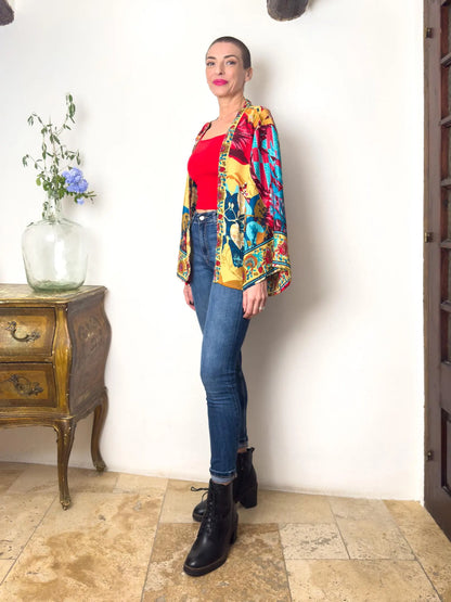 Veste kimono en soie, veste cardigan, kimono vintage, veste bohème, cadeau de Noël, cadeau pour elle.