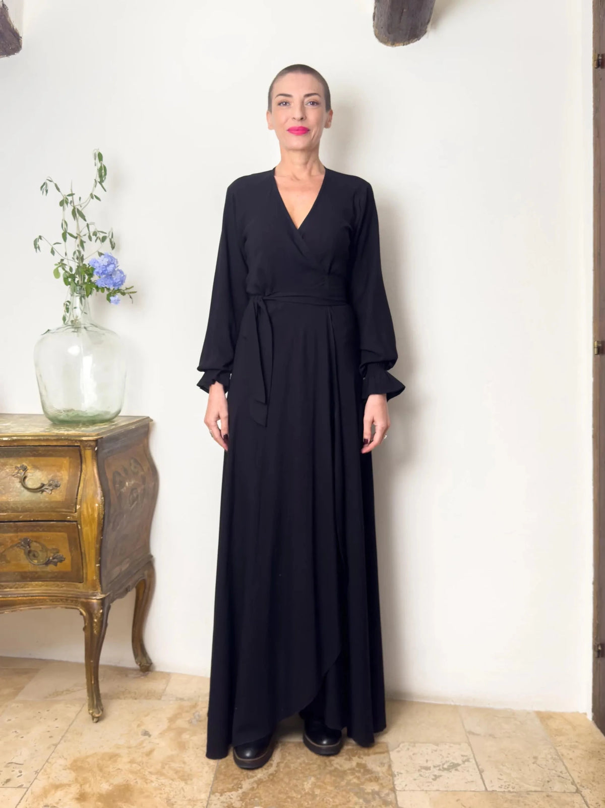 Long Wrap Dress - Boho Chic Dress - Wrap-Style Dress - Slit Dress - All-Season Dress - Gift for Her