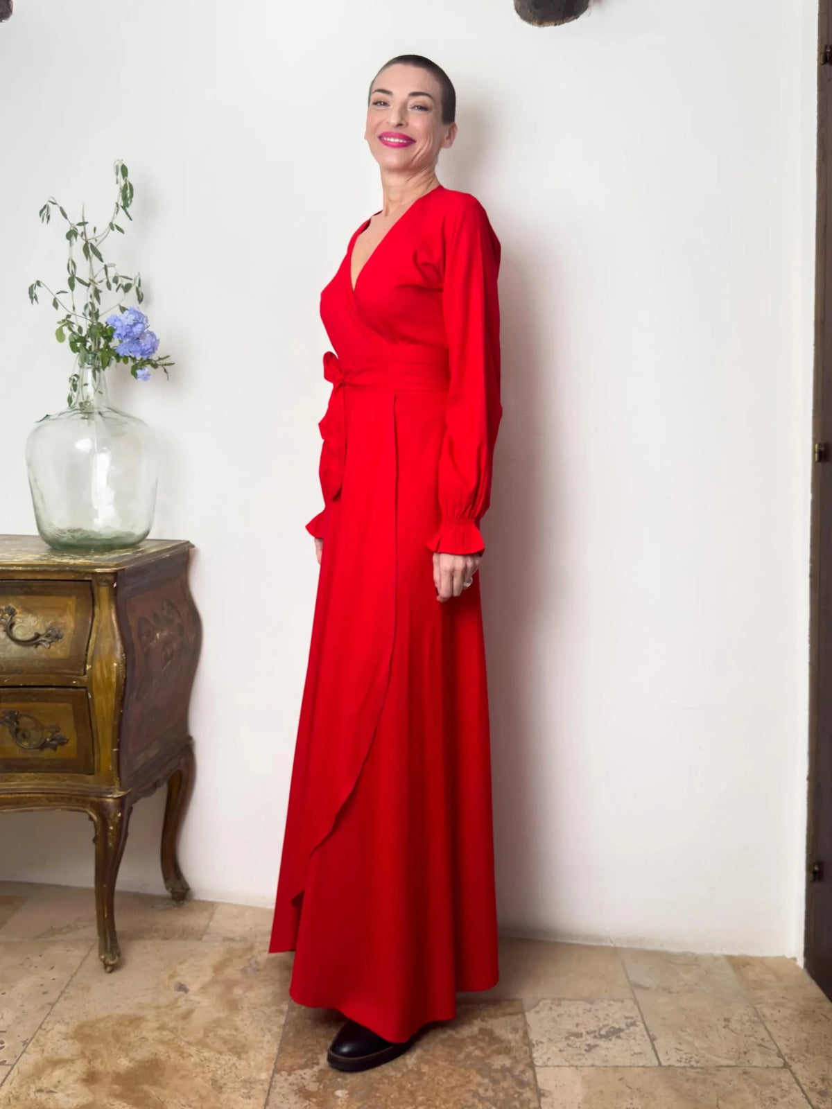Long Wrap Dress - Boho Chic Dress - Wrap-Style Dress - Slit Dress - All-Season Dress - Gift for Her