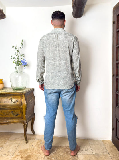 Retro Large French Collar Silk Shirt - Long Sleeve Shirt - Boho Chic Shirt, Vintage Shirt, Men’s Chic Shirt