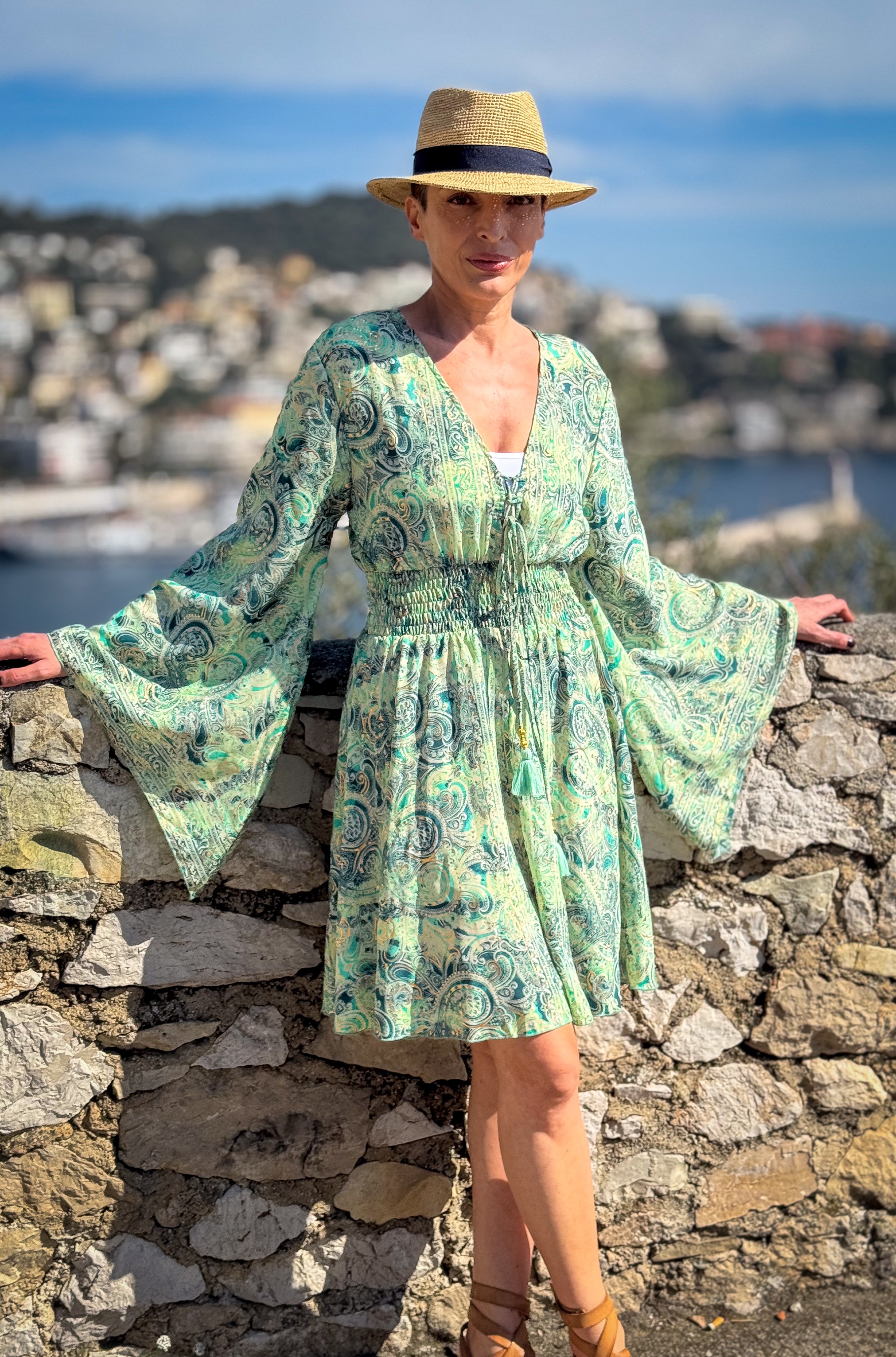 Short boho silk dress, vintage silk dress, plunging neckline dress, shirring dress, bohemian gypsy dress, summer dress