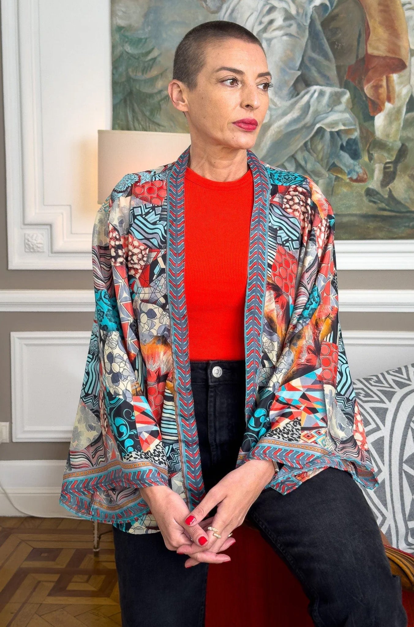 Veste kimono en soie, veste cardigan, kimono vintage, veste boho, cadeau de Noël, cadeau pour elle