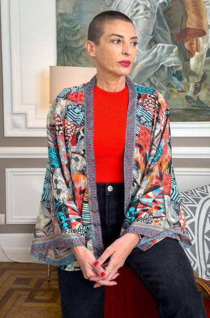 Veste kimono en soie, veste cardigan, kimono vintage, veste boho, cadeau de Noël, cadeau pour elle