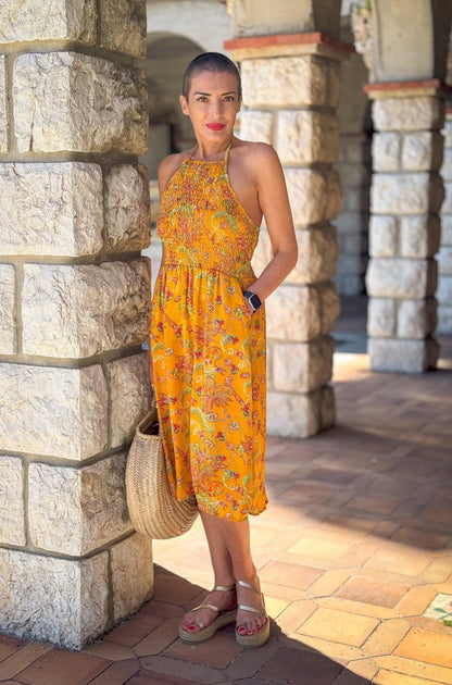 Silk backless dress / Silk smocked dress / Vintage mid-length dress / midi dress / summer dress / light dress