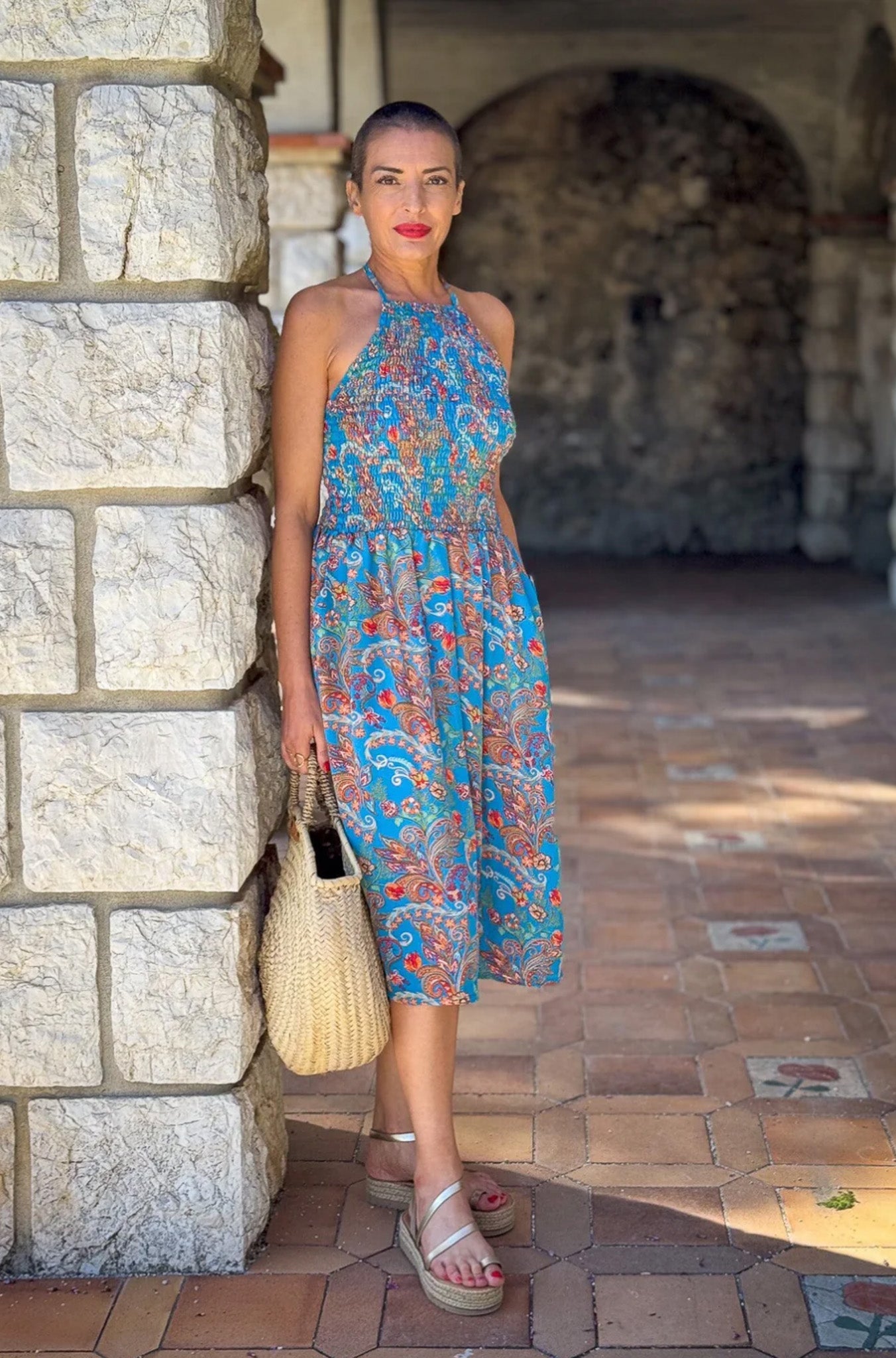 Silk backless dress / Silk smocked dress / Vintage mid-length dress / midi dress / summer dress / light dress