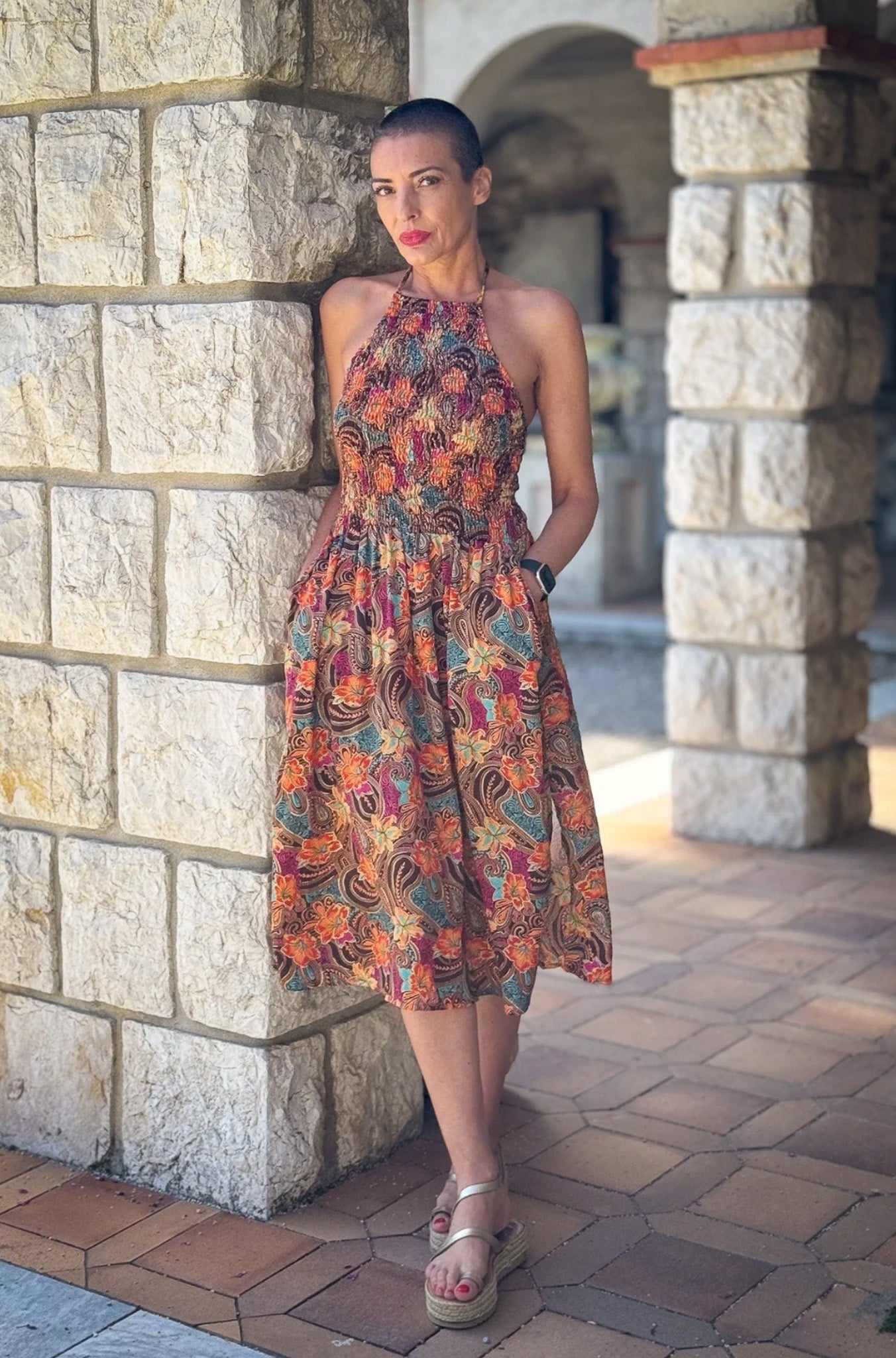 Silk backless dress / Silk smocked dress / Vintage mid-length dress / midi dress / summer dress / light dress