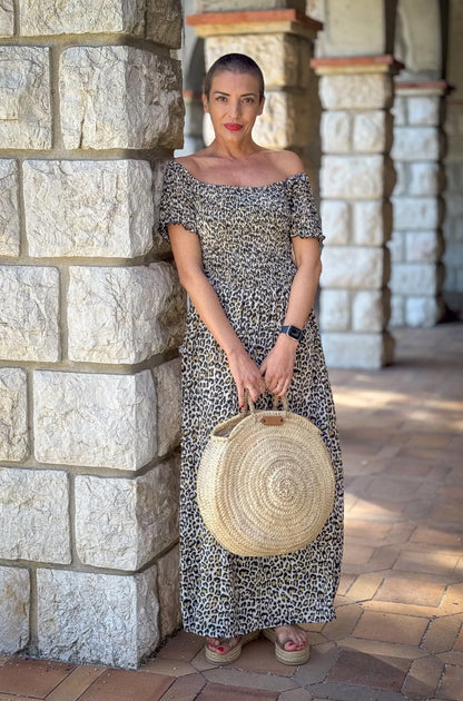 Bohemian silk dress / Smocked silk dress / Off the shoulder dress / summer dress / short sleeve dress