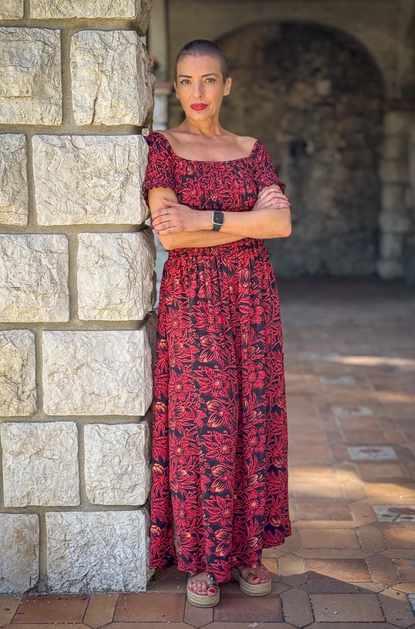 Robe bohème en soie / Robe smockée en soie / Robe épaules dénudées / robe d'été / robe manches courtes